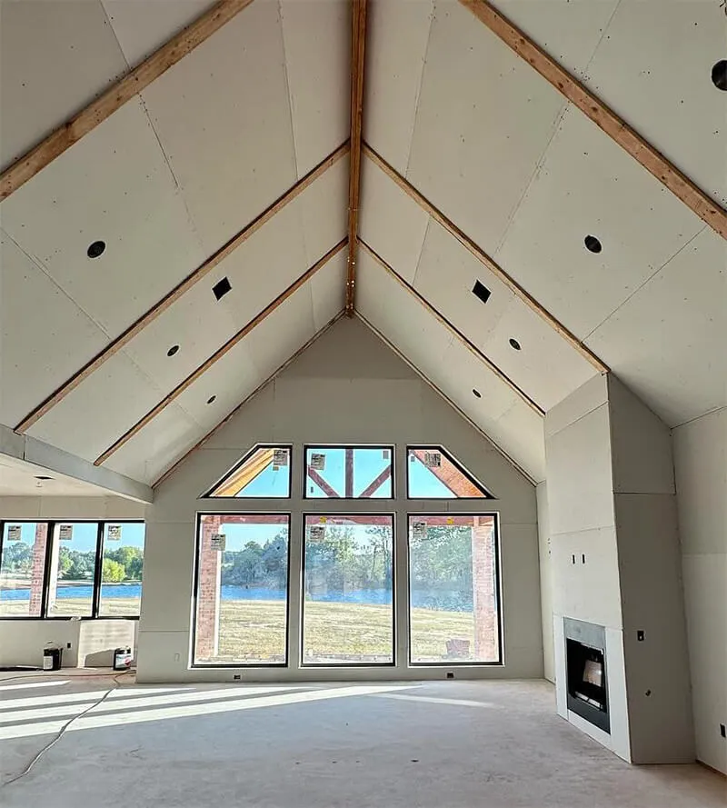 T&L Windows by fireplace Drywall around windows and fireplace